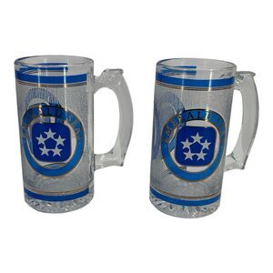 Vintage Emerald Seas Cruise Glass Beer Stein Mug Set of 2 Nautical Barware Rare